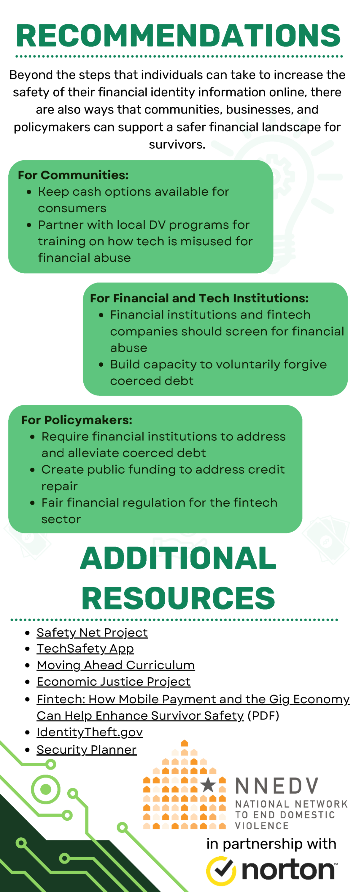 Infographic showing 10 crucial tips to help survivors safeguard their financial information online.