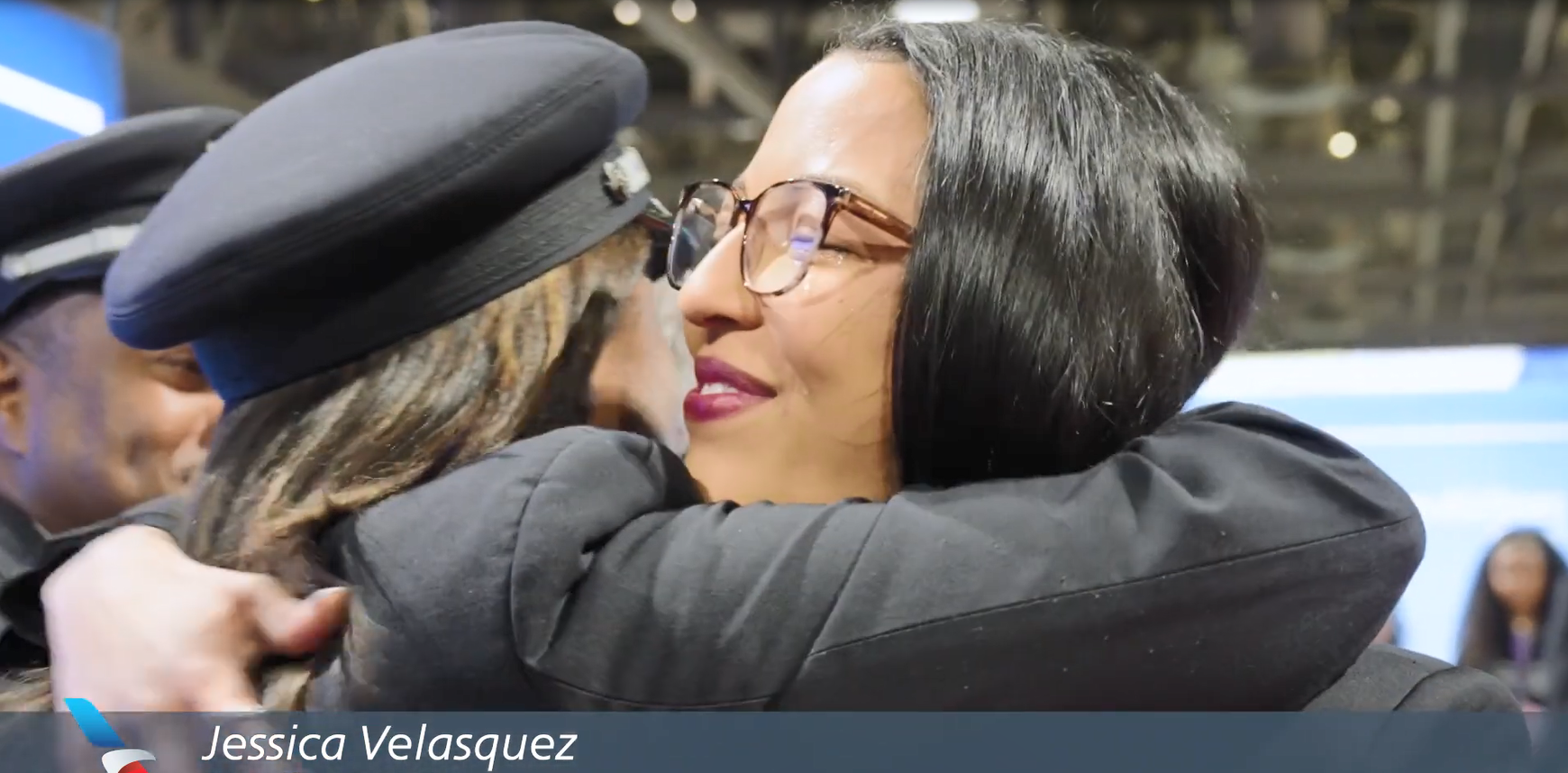 Jessica Velasquez hugging another person