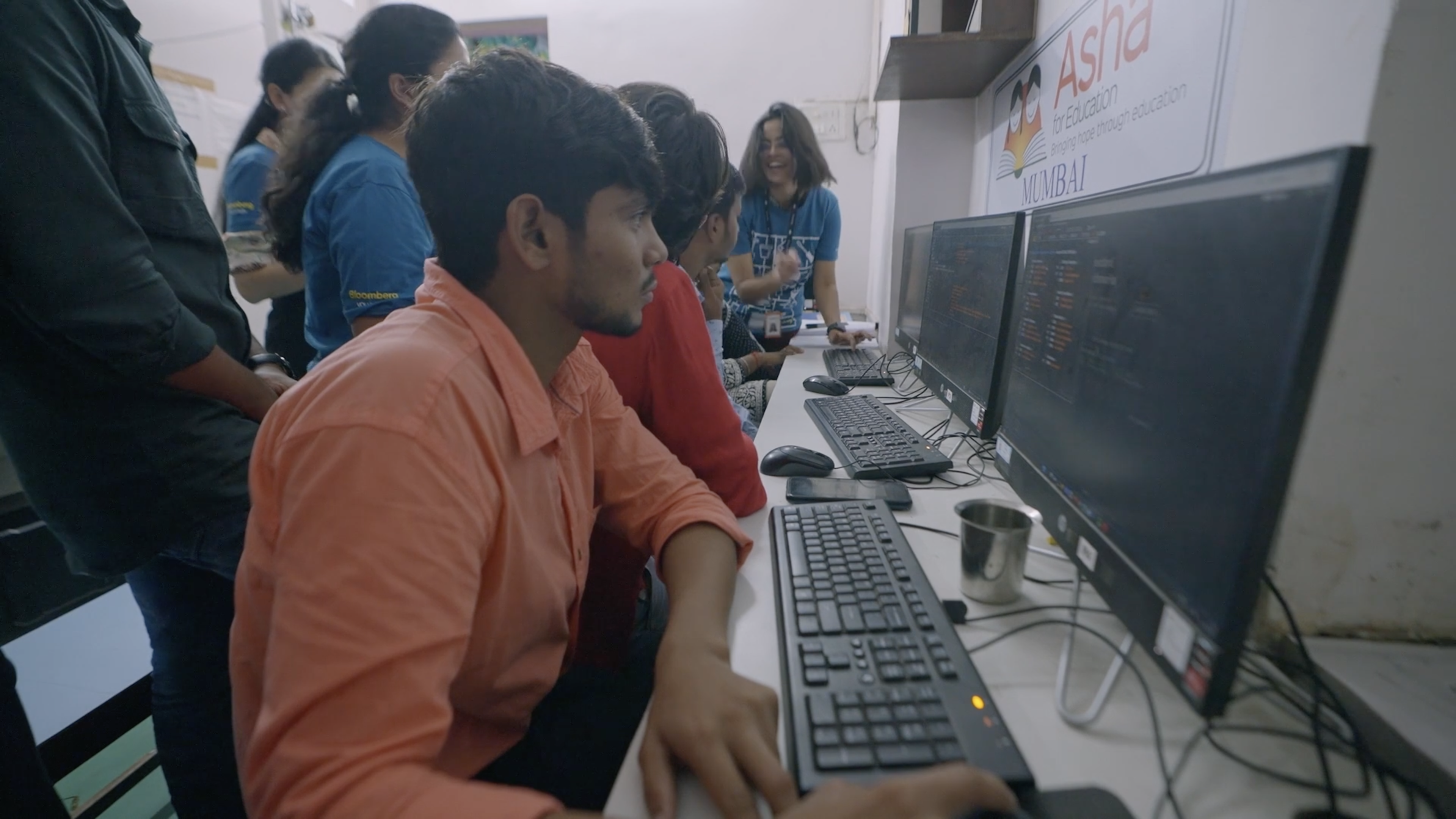 Person sat at a computer 