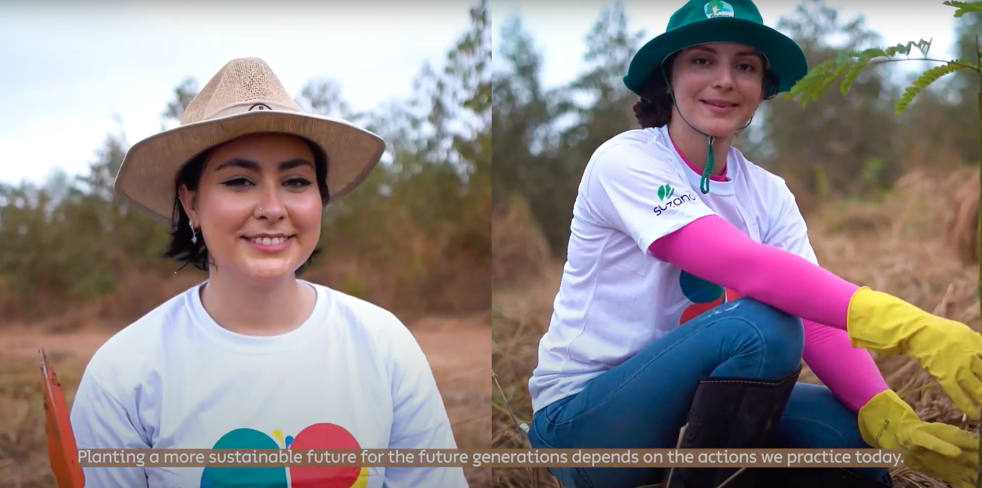 two volunteers planting 