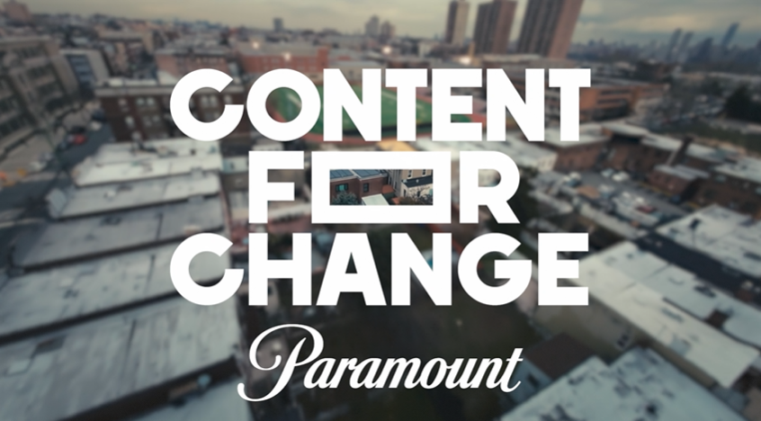 "Content for Change   Paramount" over a citylandscape.