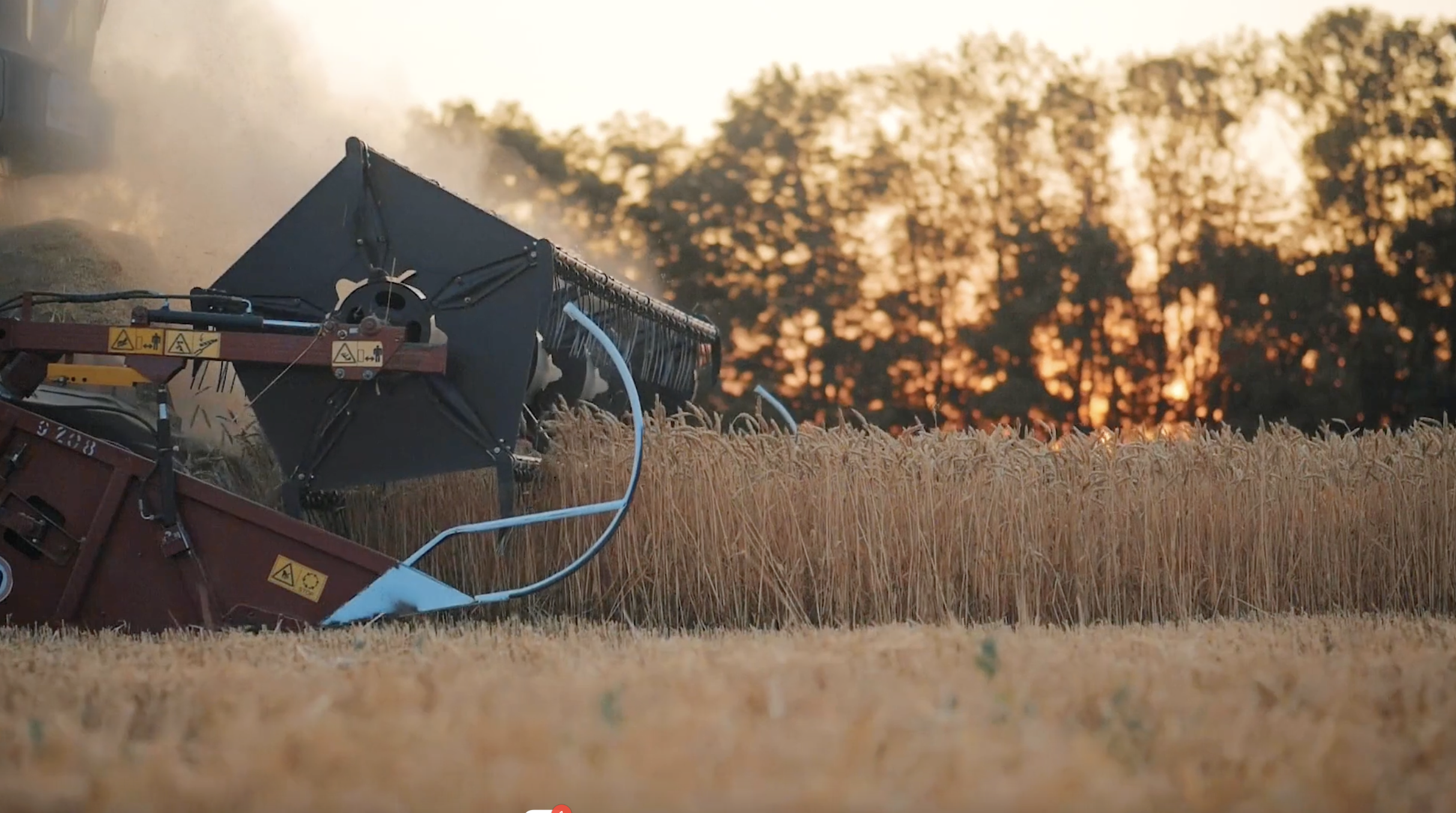 Thresher going through field