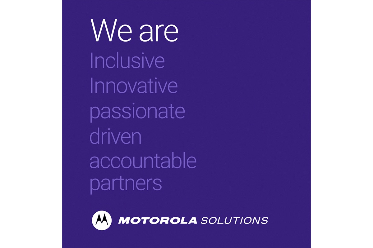 "We are Inclusive, Innovative, Passionate, Driven, Accountable, Partners" with Motorola Solutions logo