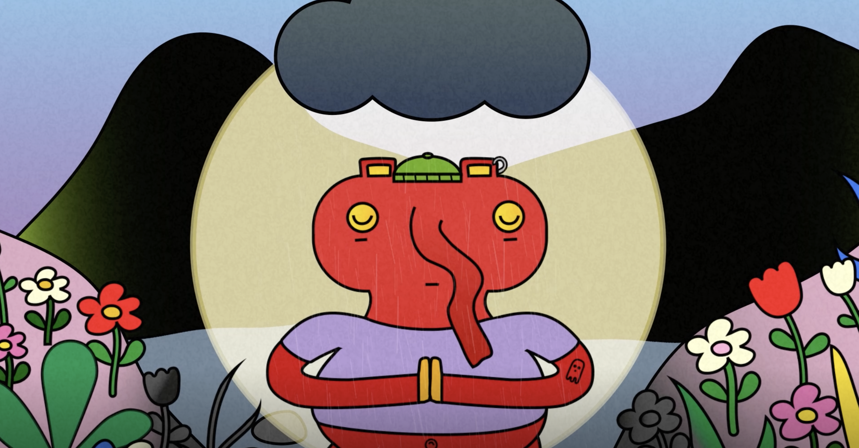 cartoon of character breathing deeply