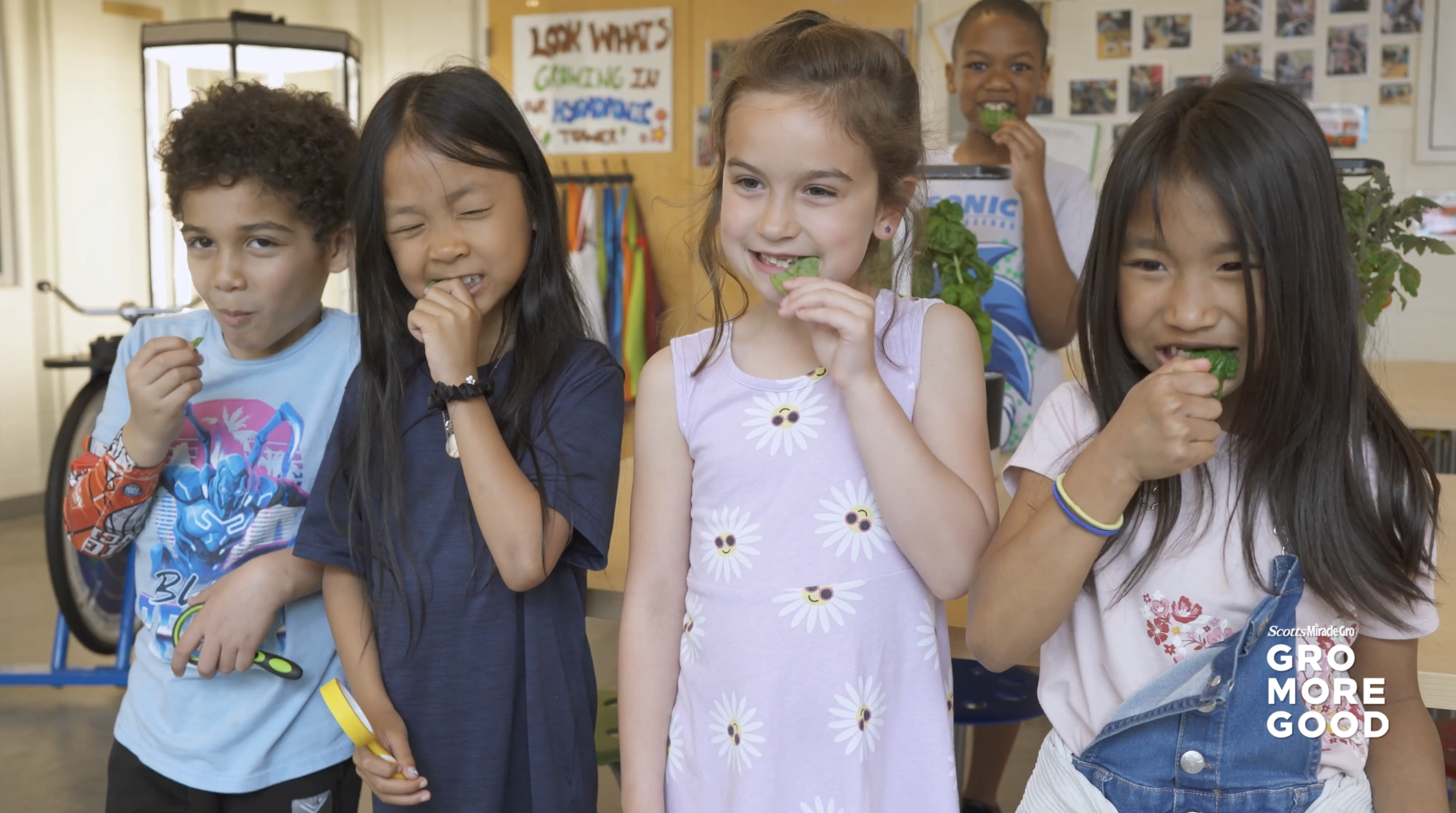 Students eating greens