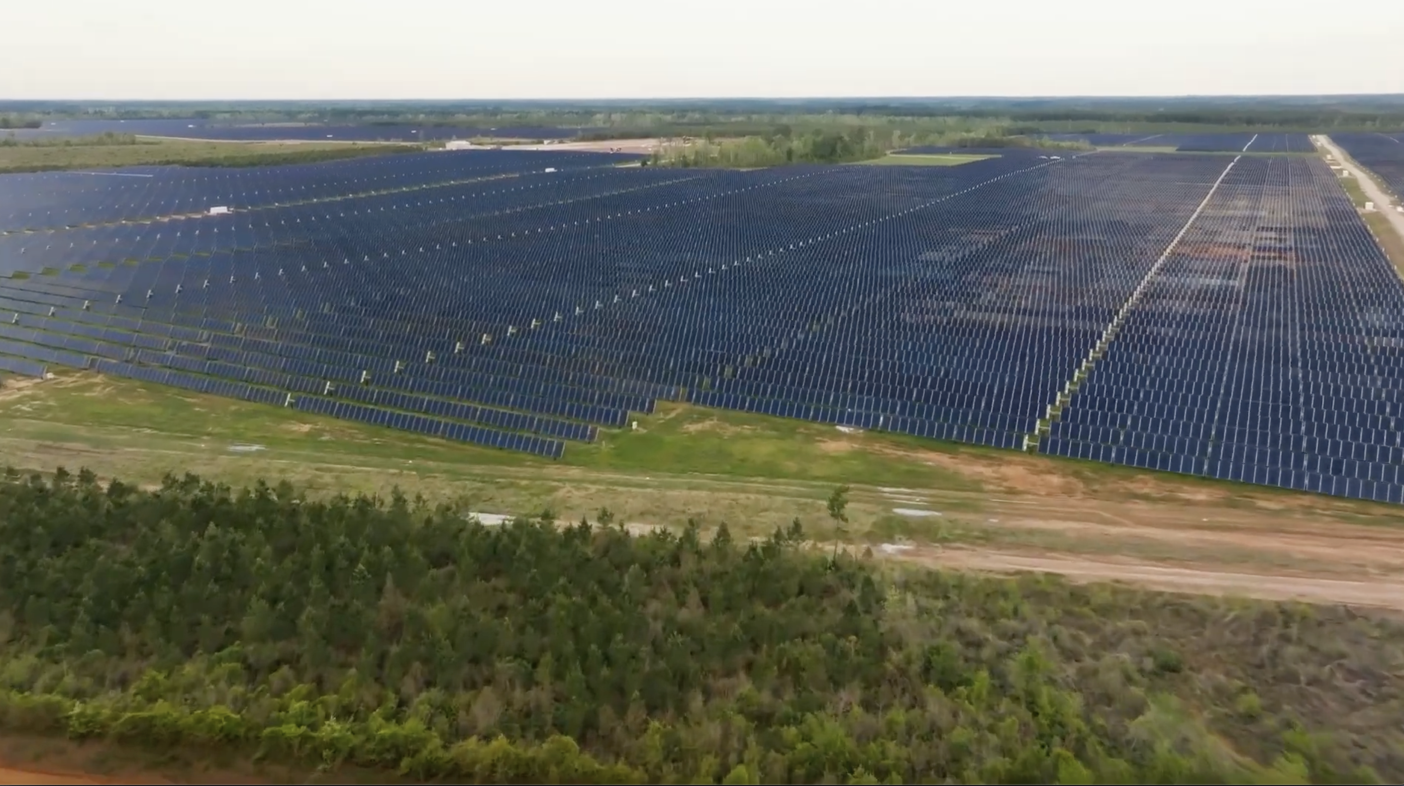 Aerial shot of solar farm on Rayonier land