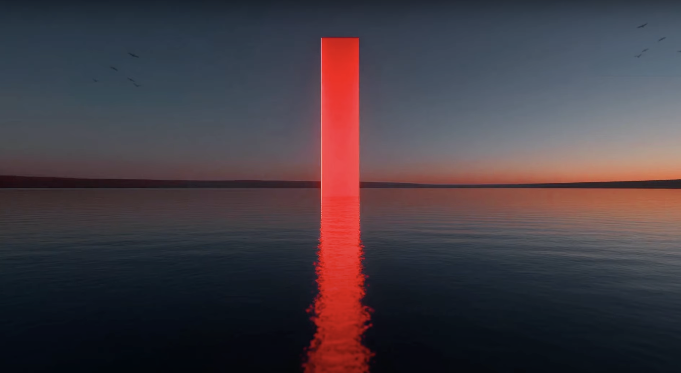 red line reflected in water