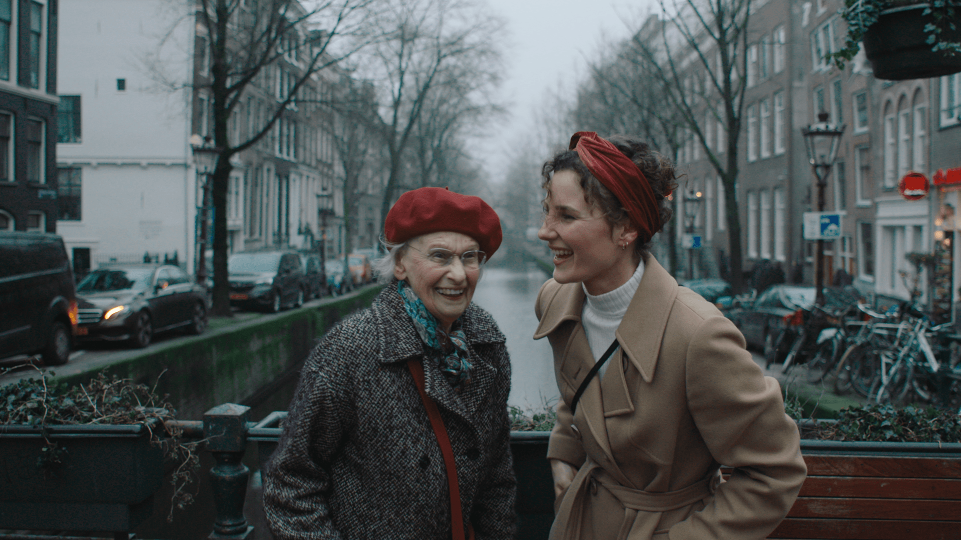 two people laughing together