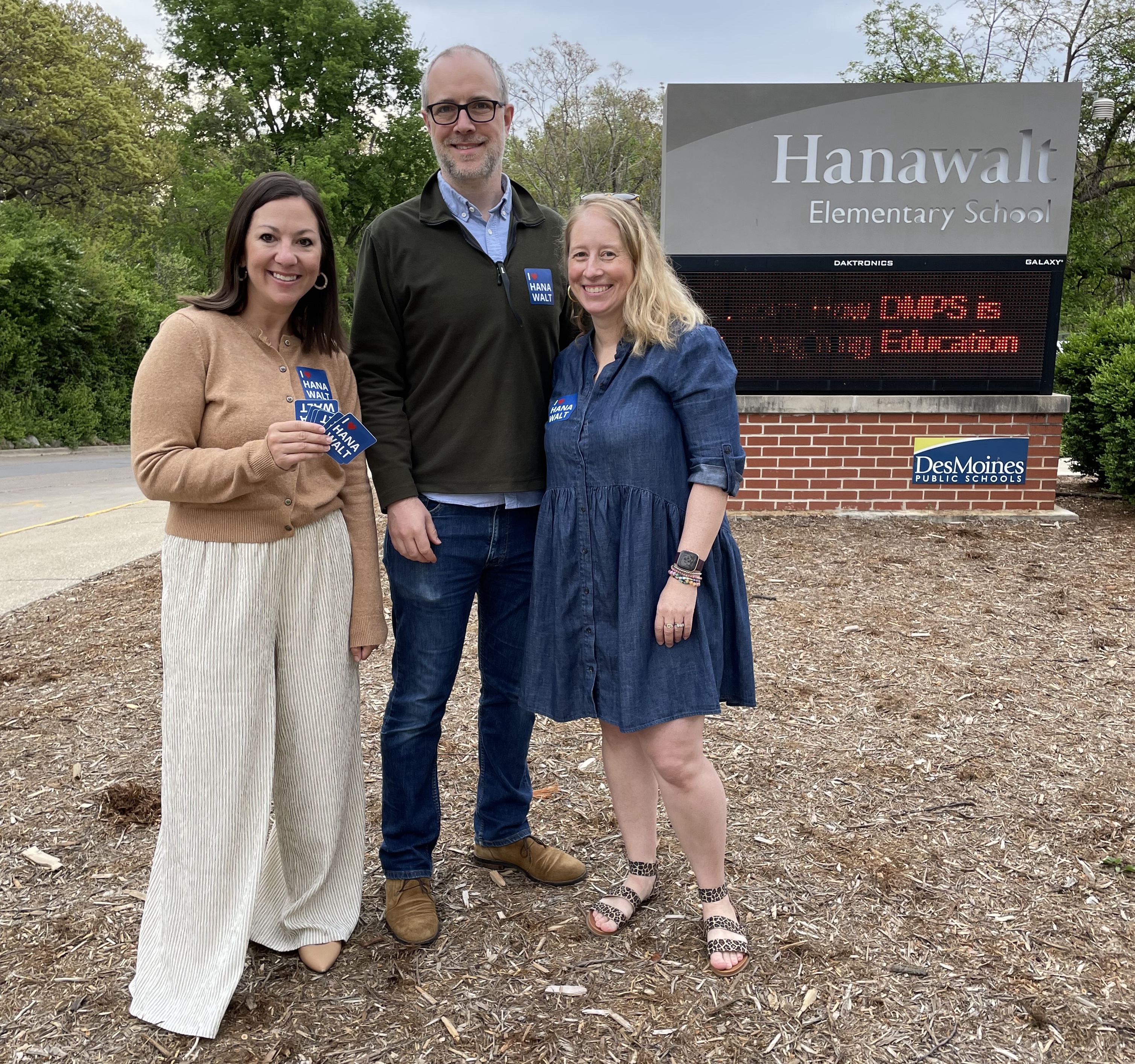 Amanda shown in front of Hanawalt Elementary School.