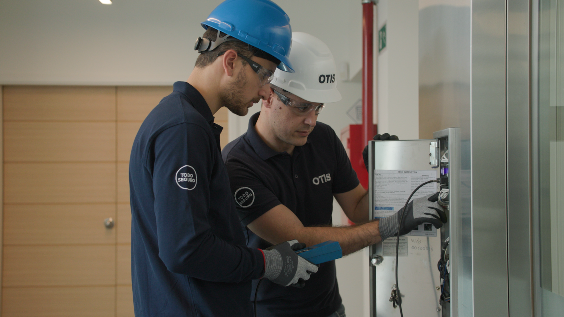Elevator mechanics testing equipment.