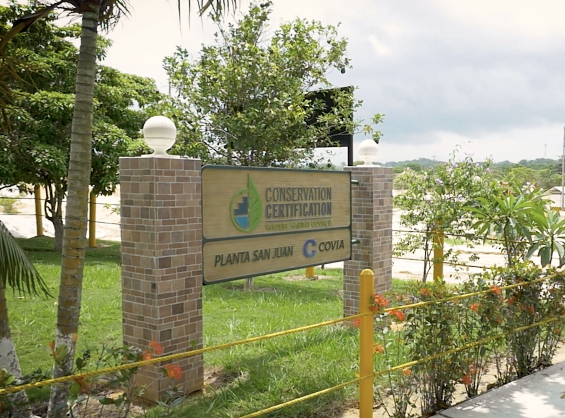 Sign with Covia logo and "Conservation Certification"