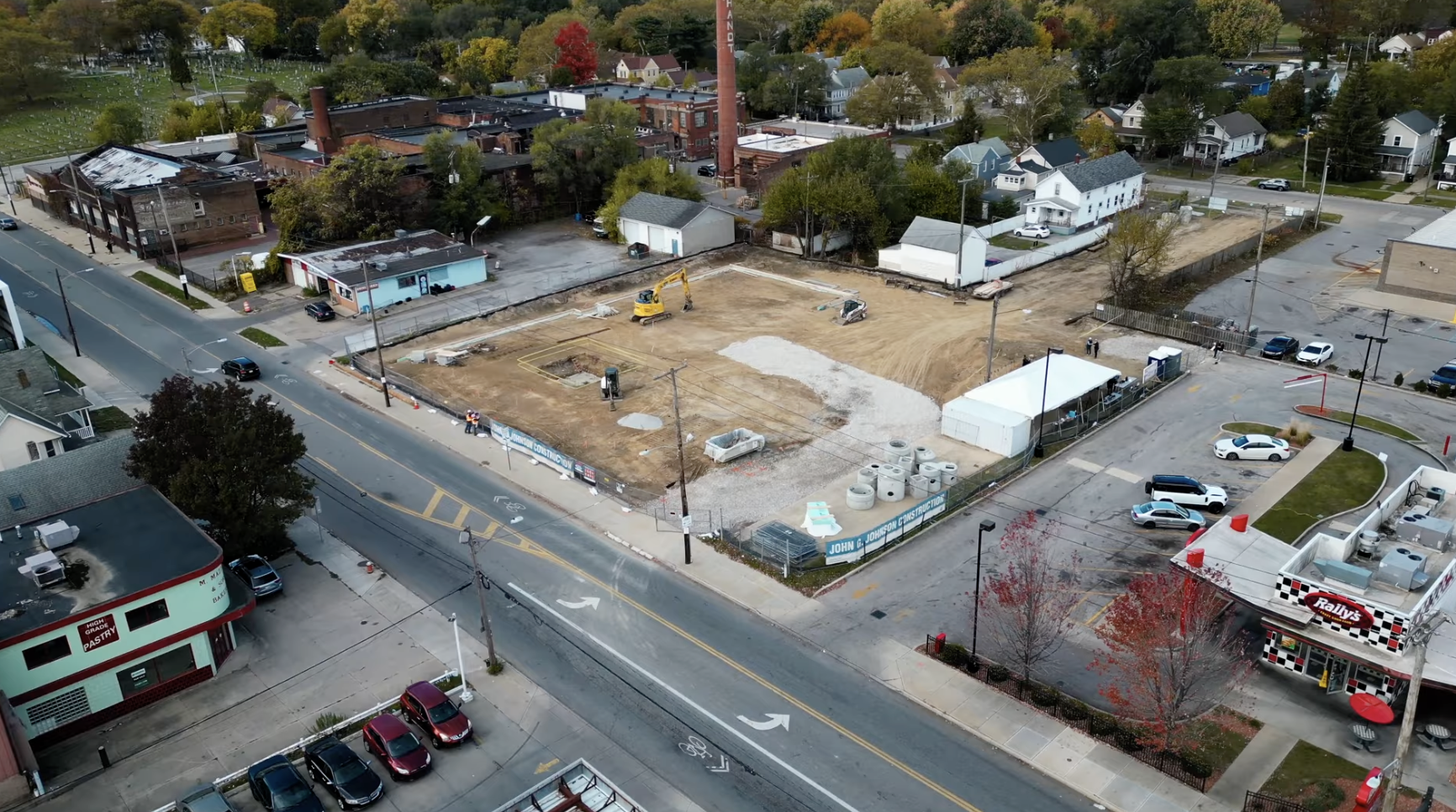 Aerial view of the soon to be developed lot for the Walton Apartments in Cleveland.
