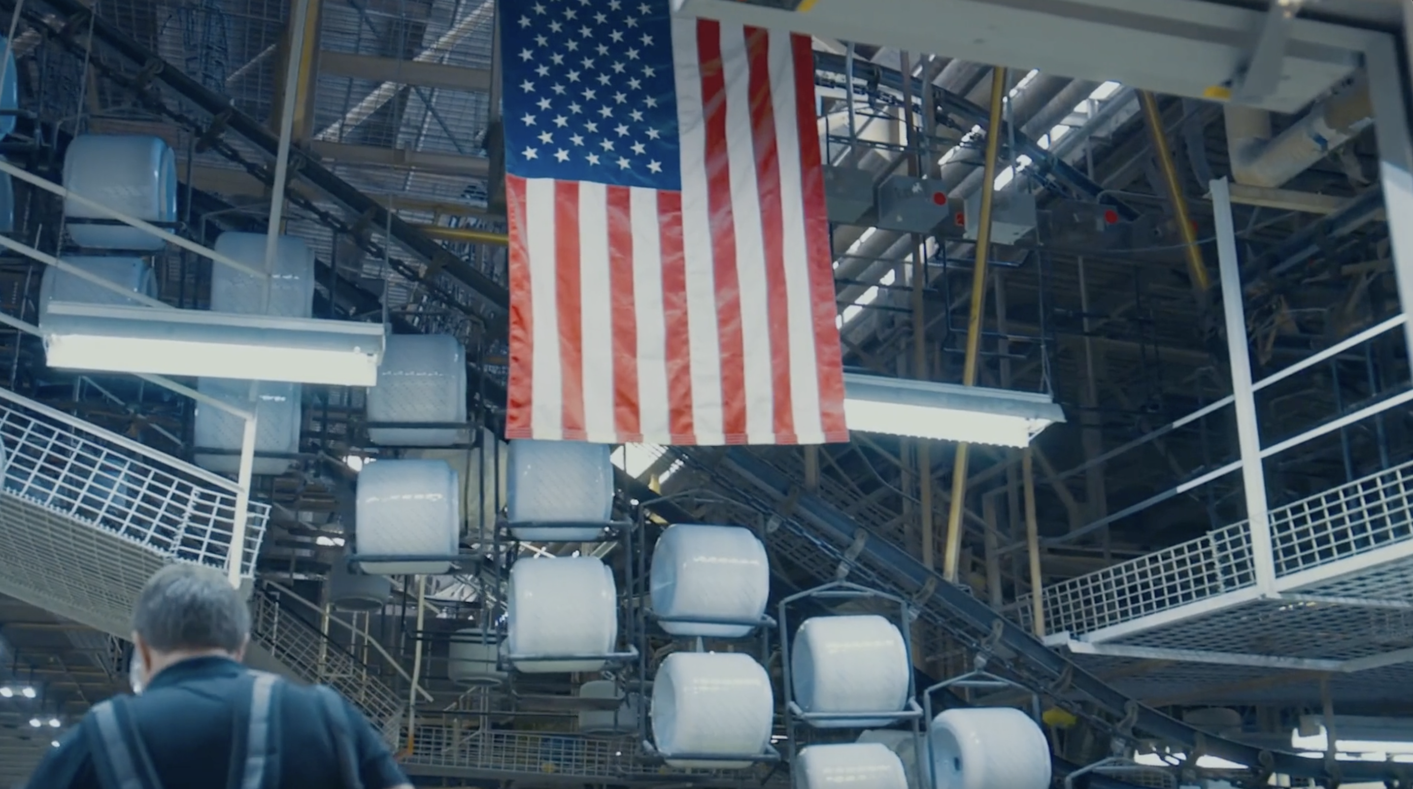 American flag hanging in Whirlpool facility