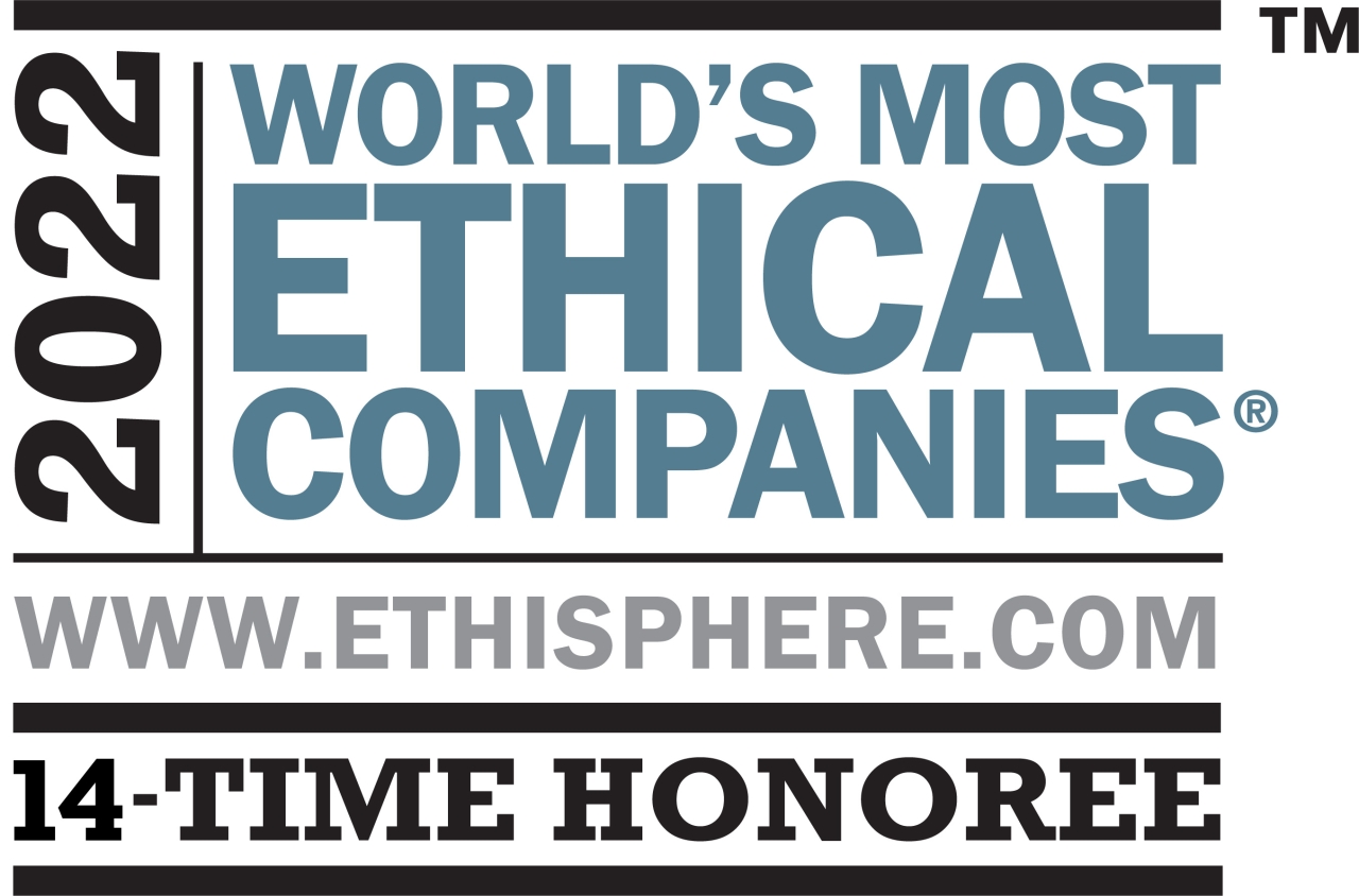 2022 World's Most Ethical Companies, www.ethisphere.com, 14-time honoree banner