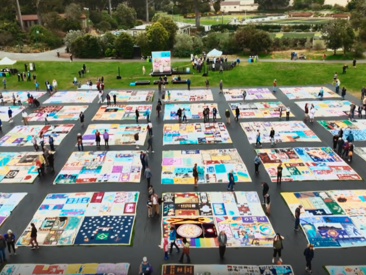 Quilts laid out on the ground