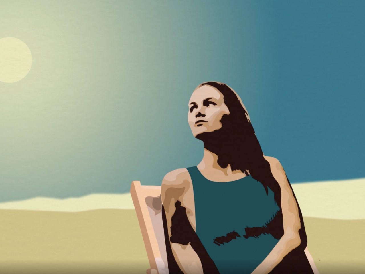 artistic representation of a woman sitting in the bright sun