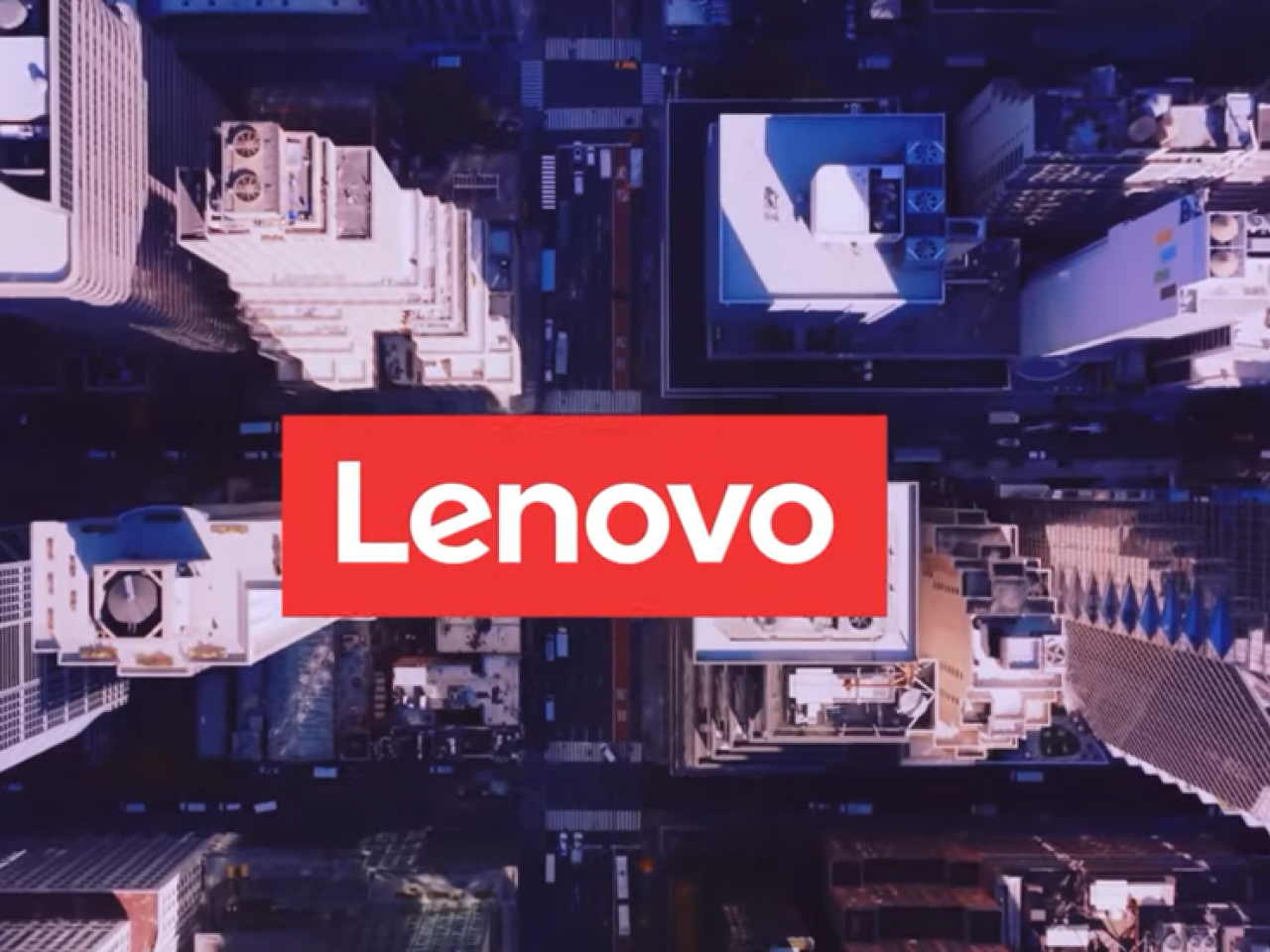 Lenovo logo on top-down view of a city