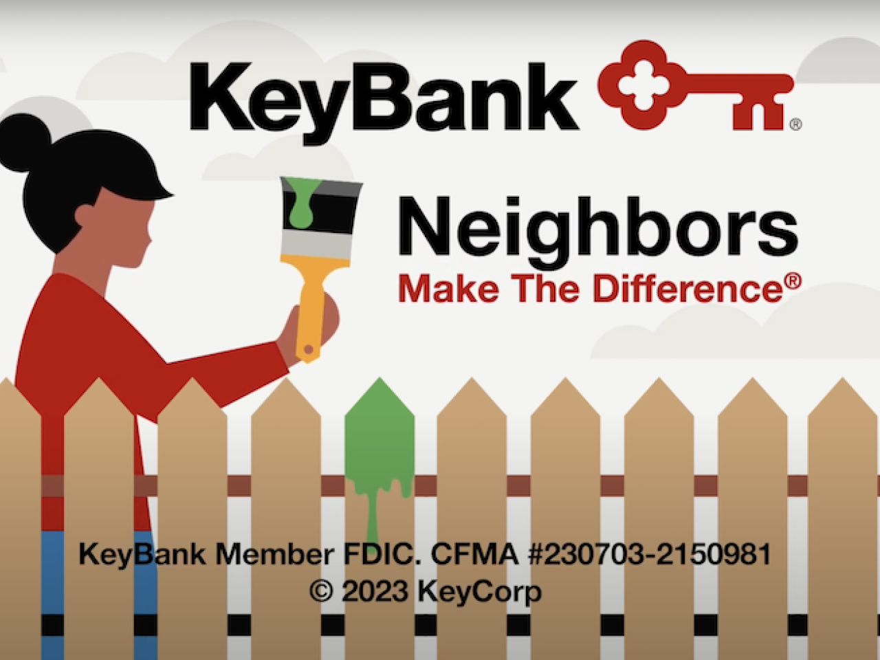 KeyBank: Neighbors Make the difference. Illustration of a woman holding a paintbrush.