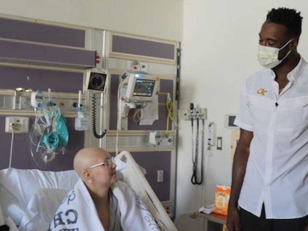 Calvin Johnson visiting patients at the Aflac Cancer and Blood disorder center of Children's Hospital, Atlanta.