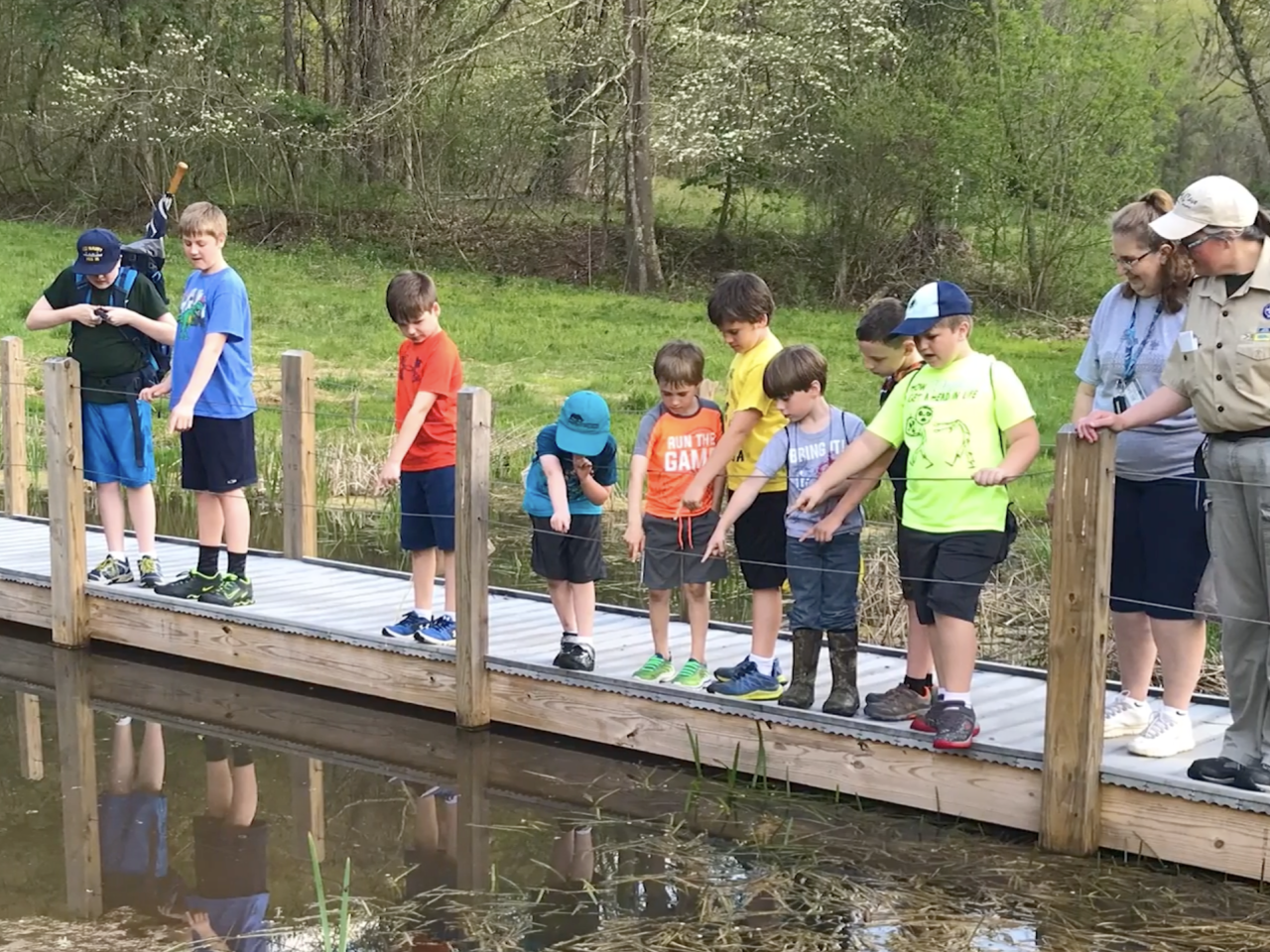 children on bridge over water