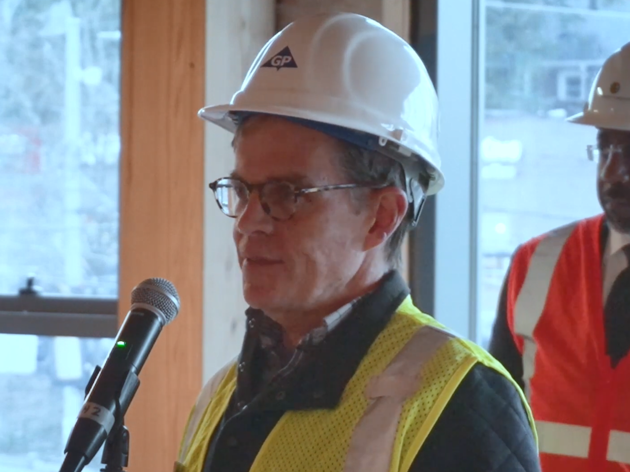 Georgia-Pacific Vice President of stewardship John Mulcahy give remarks on the economic impact of mass timber.