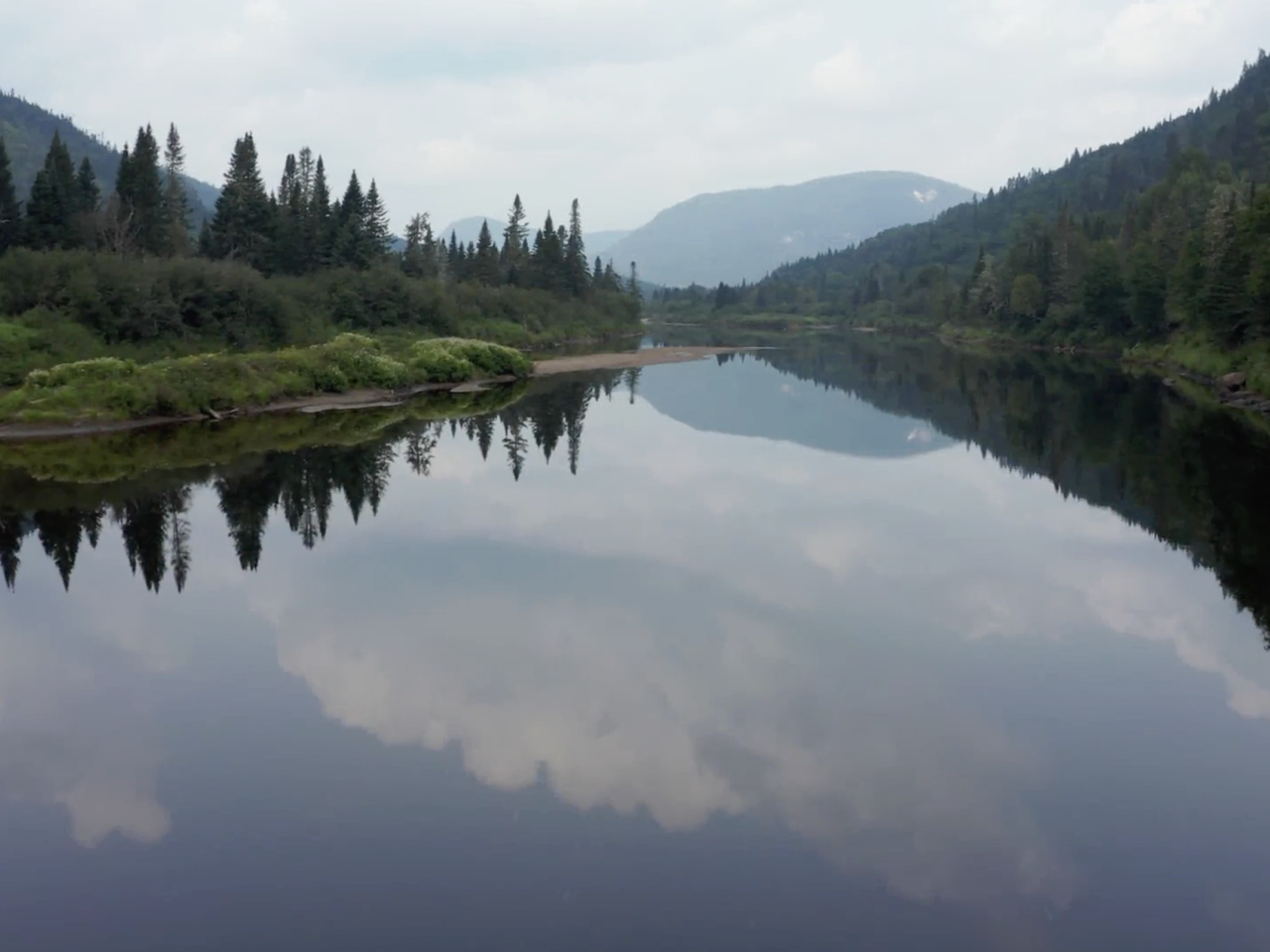 river with trees and mountain