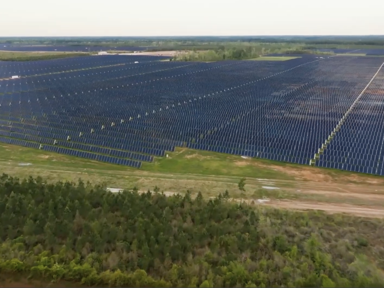 Aerial shot of solar farm on Rayonier land