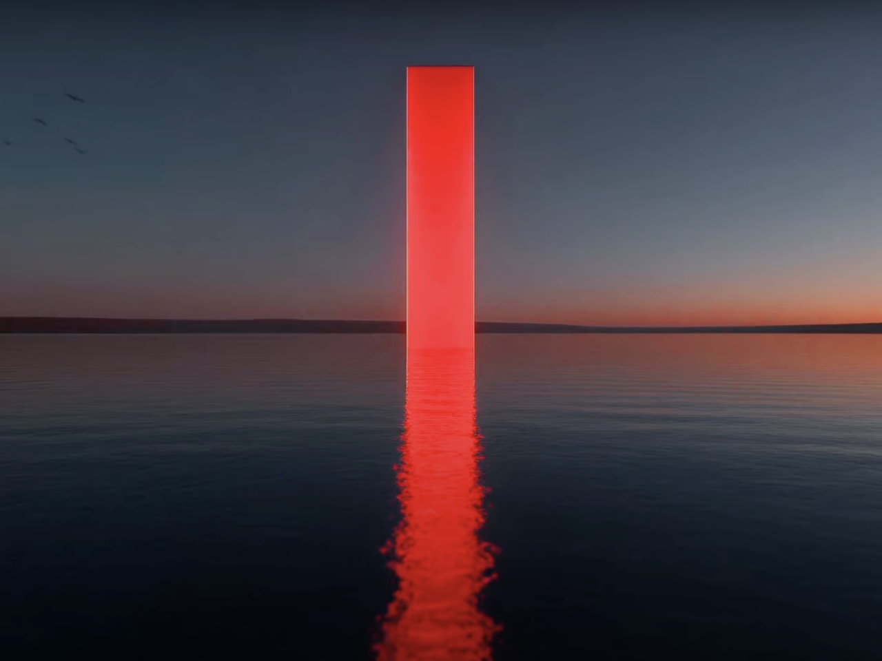 red line reflected in water