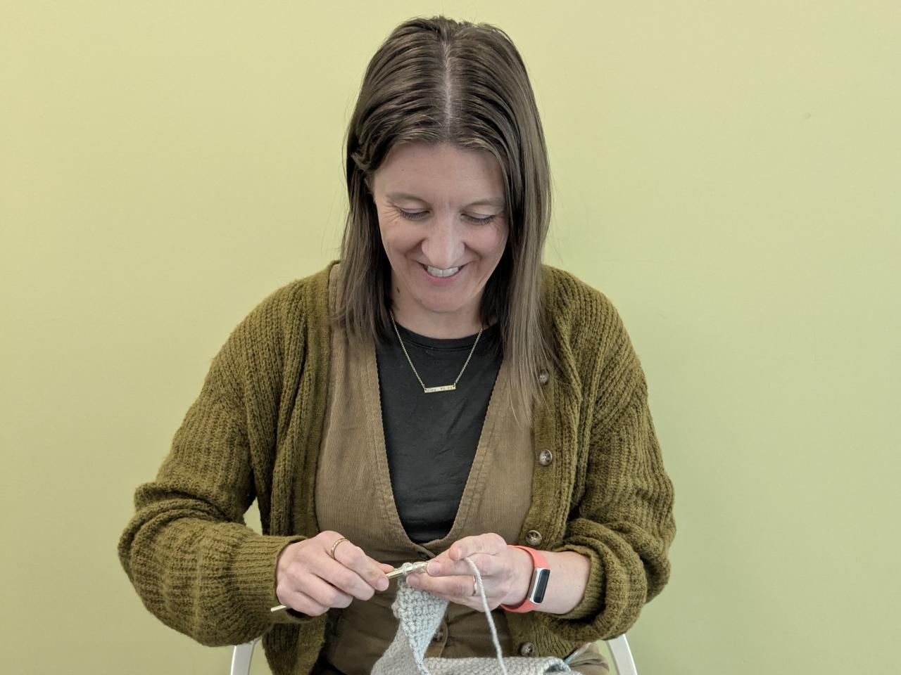 Bekah knitting.