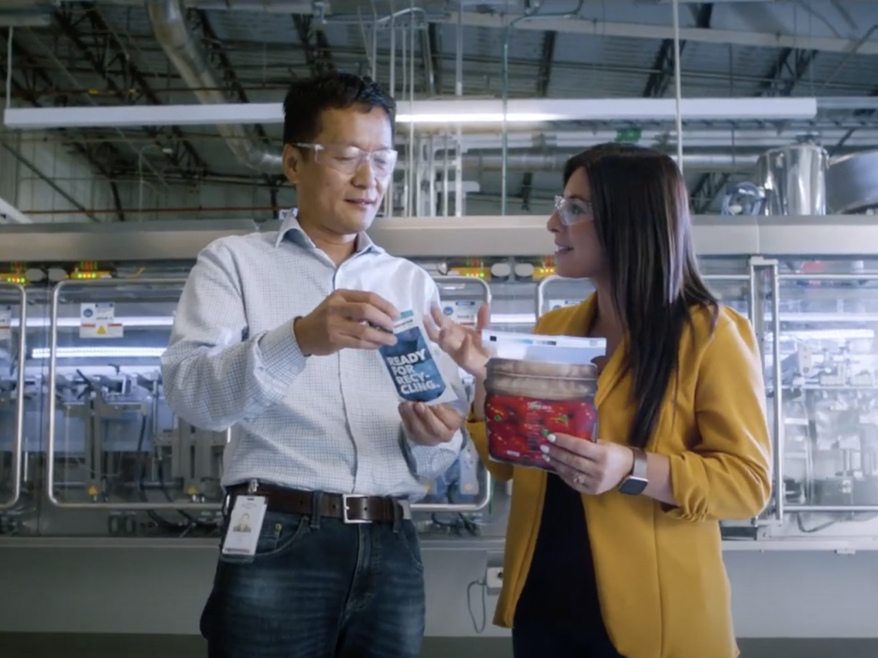 two people looking at products