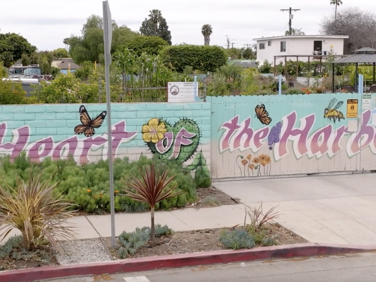 A view from outside the Heart of the Harbor urban farm in Wilmington, California. Marathon Petroleum’s Los Angeles refinery has supported the space since it opened to the community in 2022.
