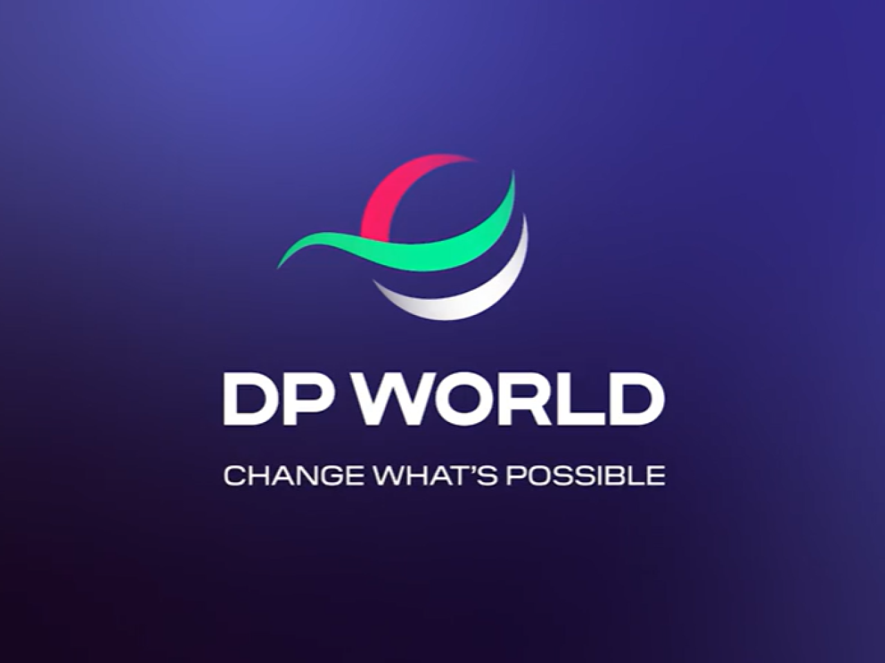 DP World written in white text over blue background