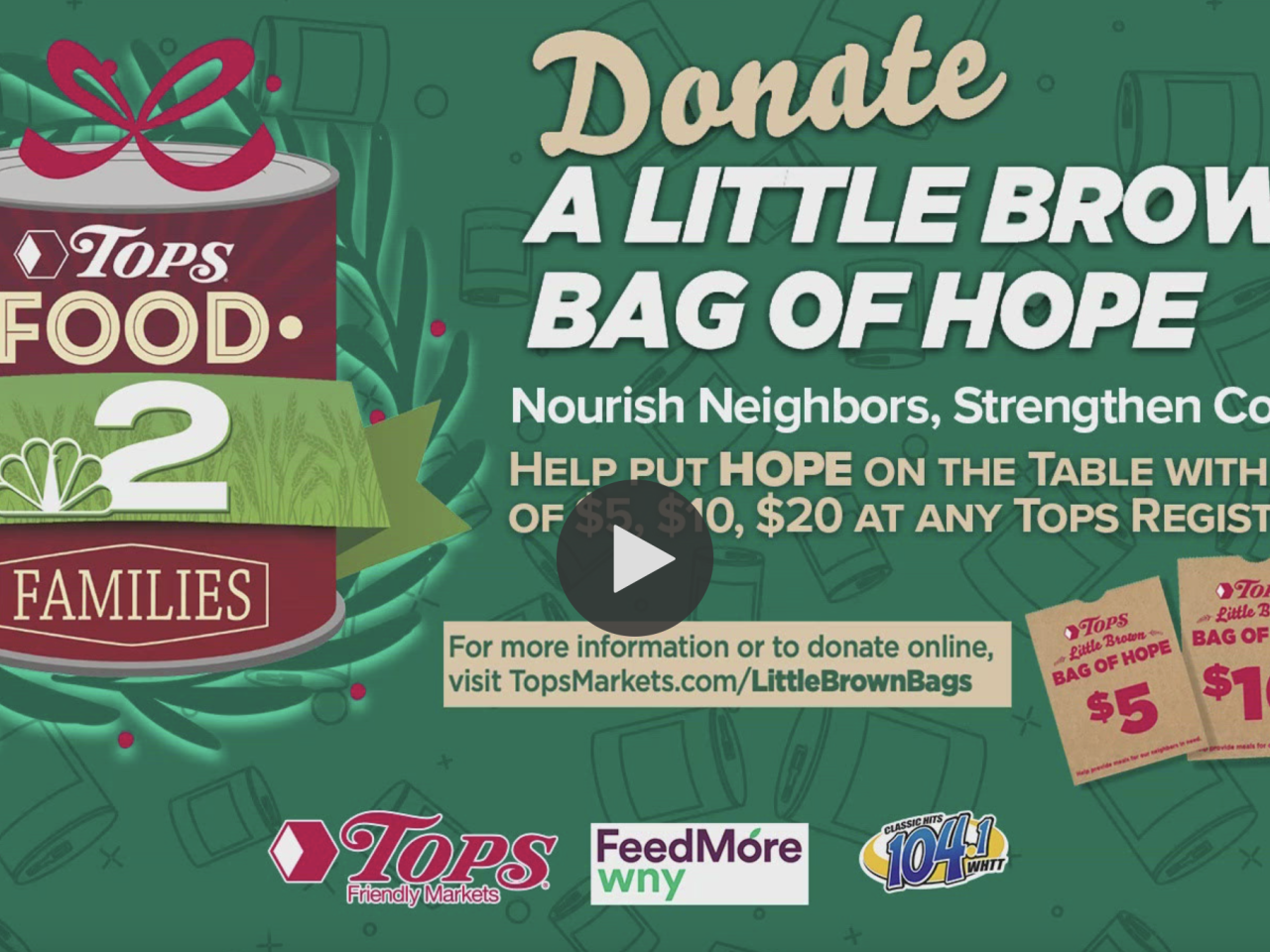 Donate a little brown bag of hope. Food 2 Families.