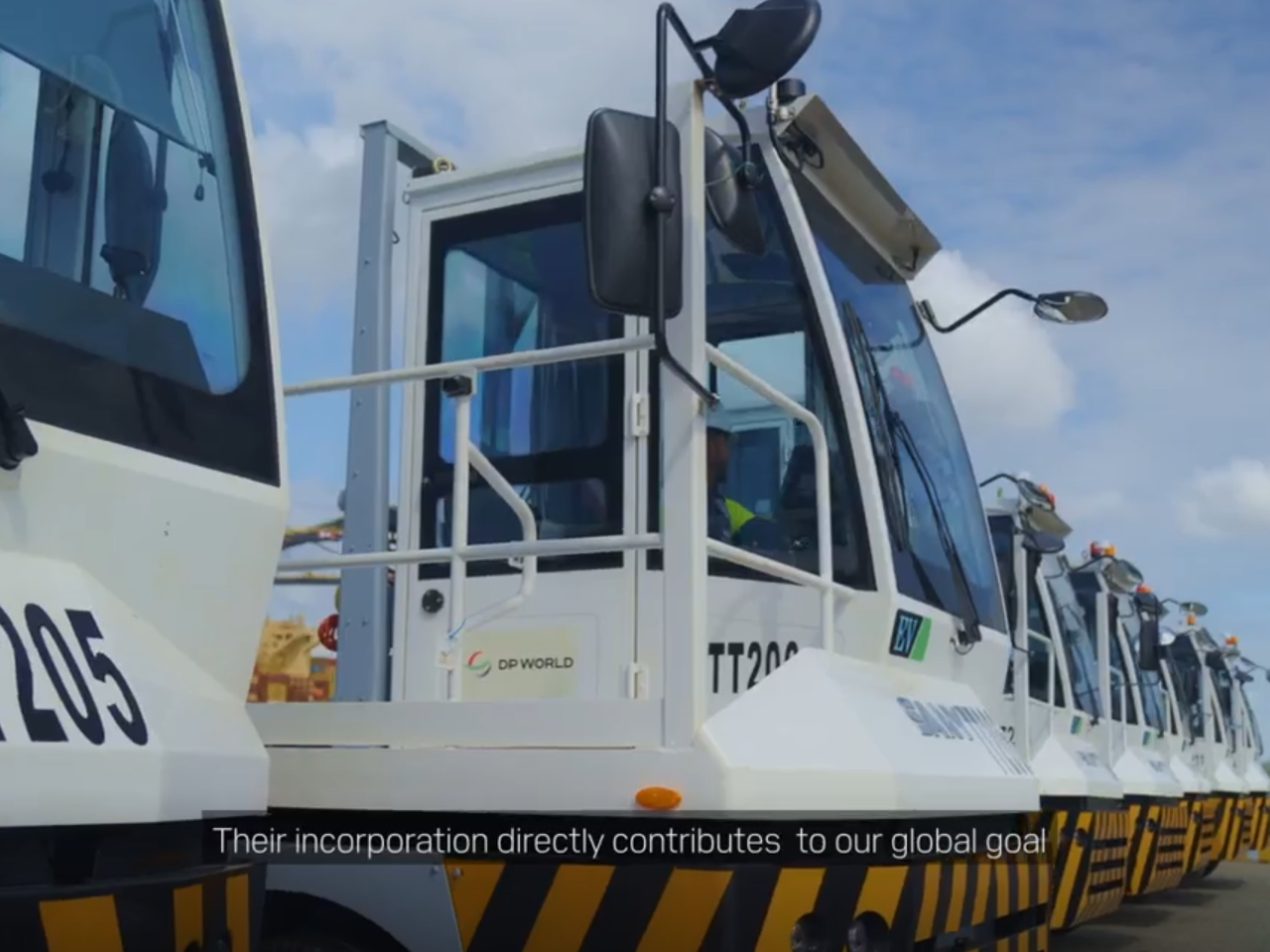 Electric ITVs lined up at DP World's terminal at the Port of Caucedo