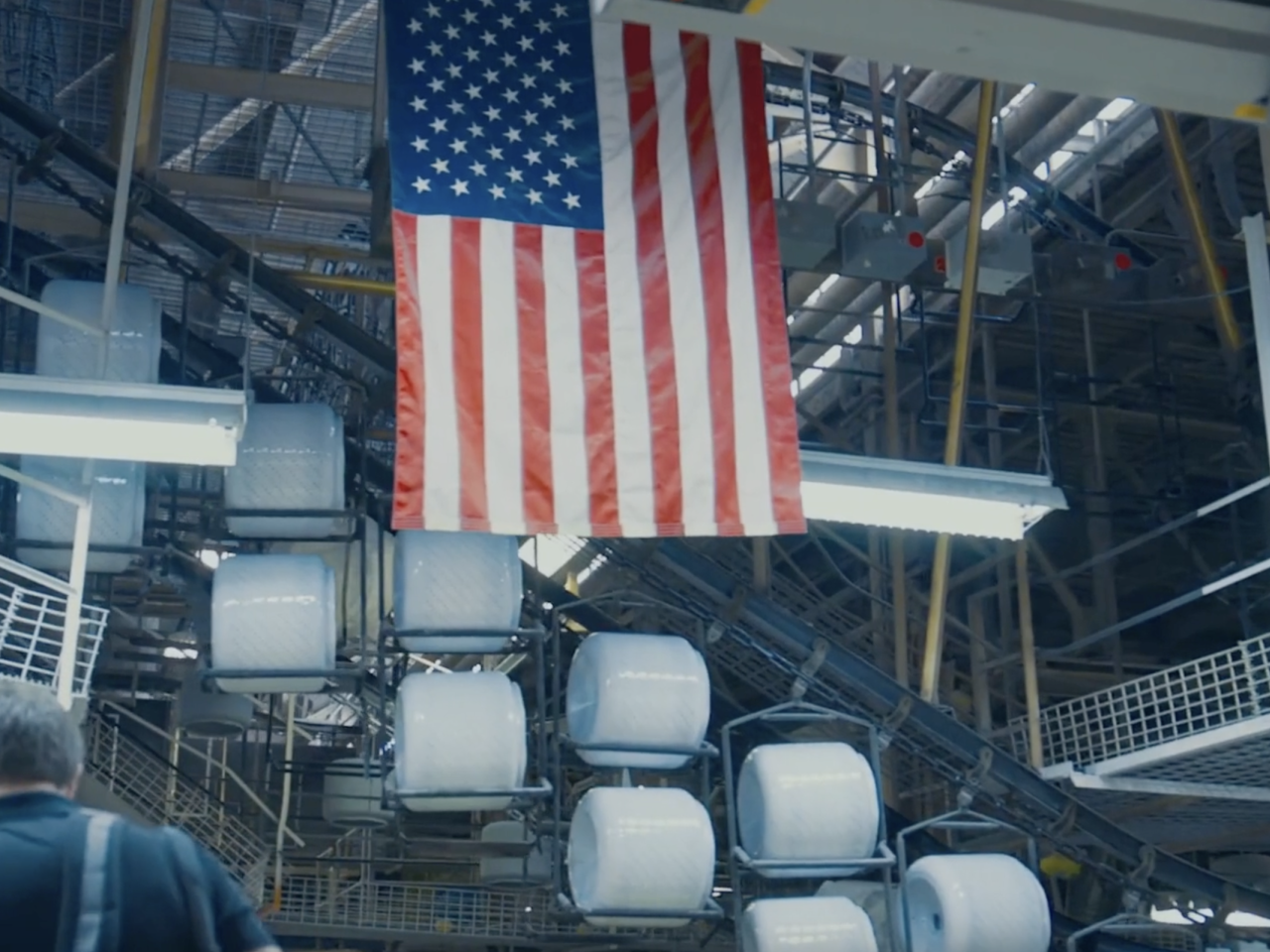 American flag hanging in Whirlpool facility