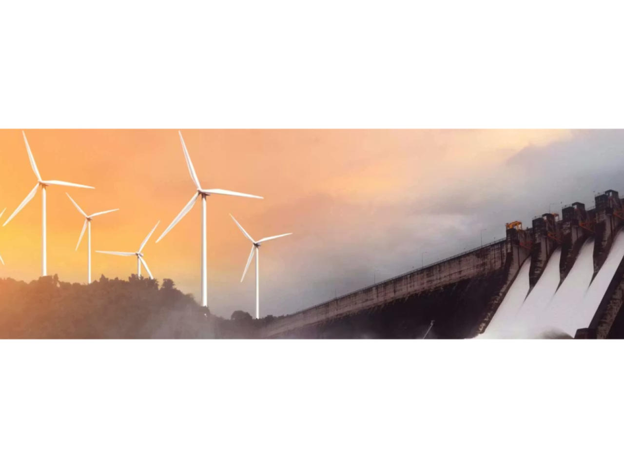 wind turbines and water running through dam