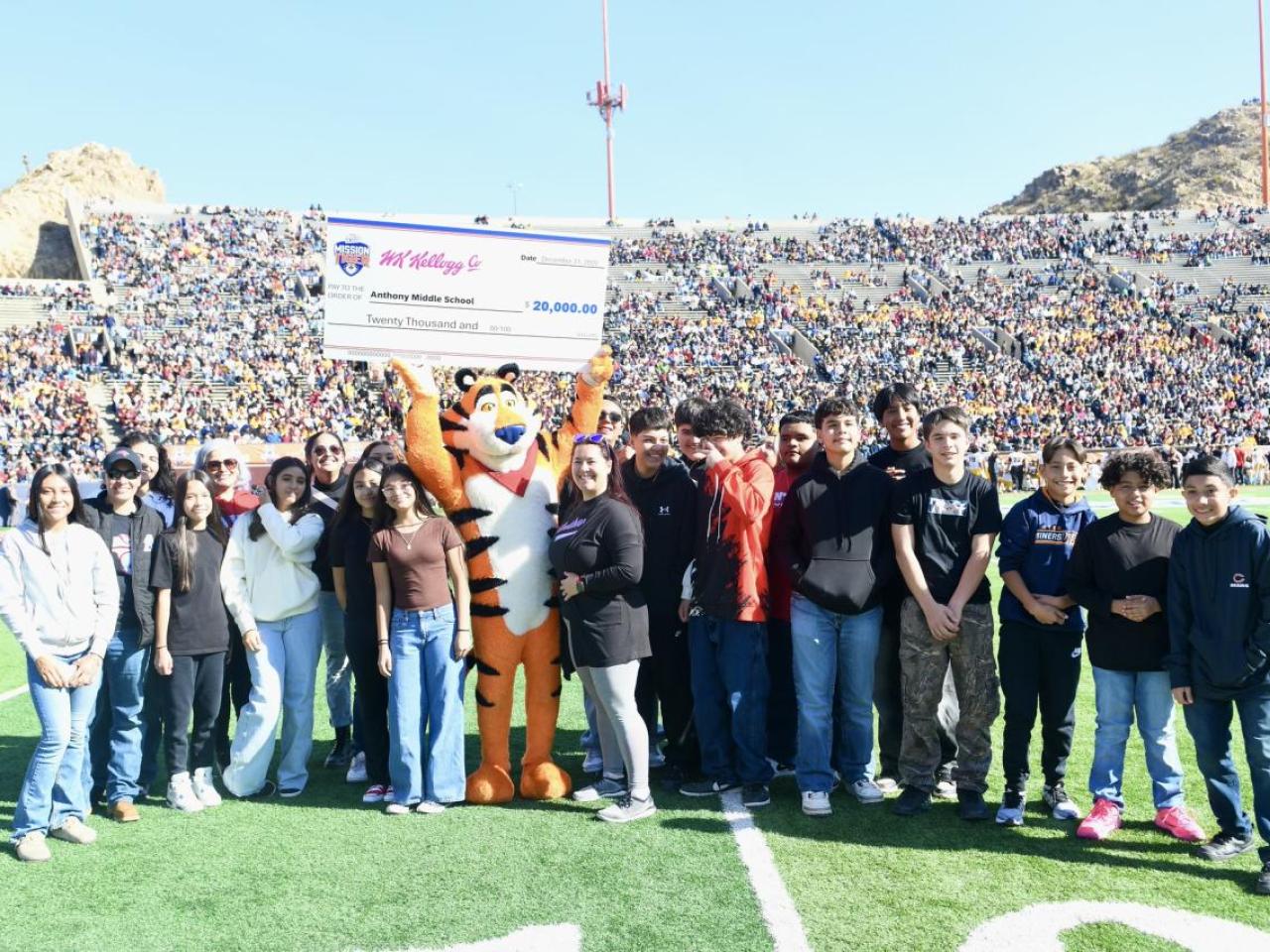 Students celebrate with Tony the Tiger 