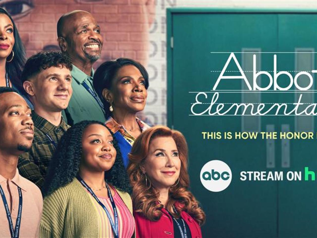 Graphic with "Abbott Elementary" cast reads, "This is how the honor rolls. Stream on Hulu"