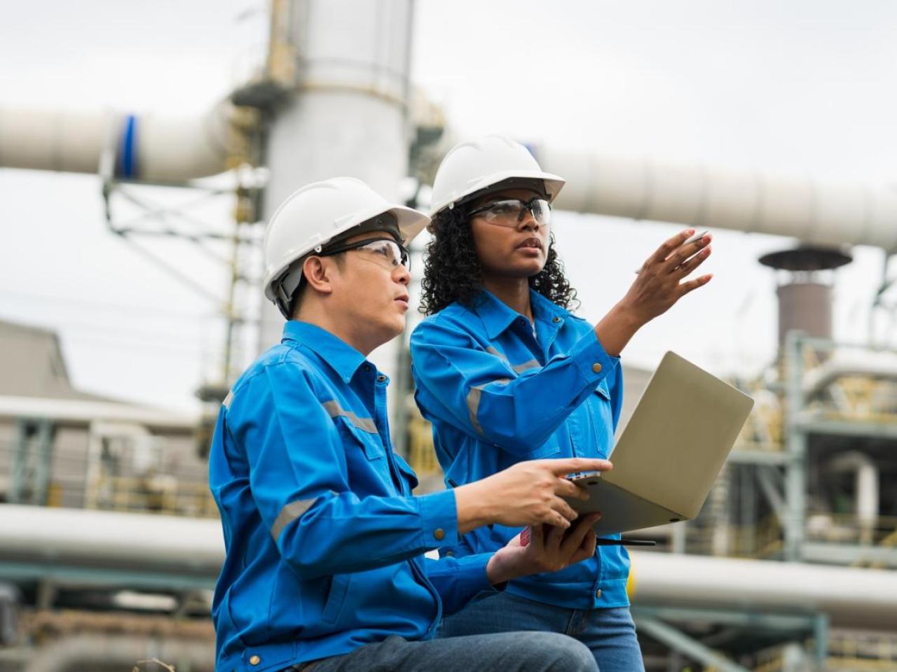 Pipeline operators surveying site