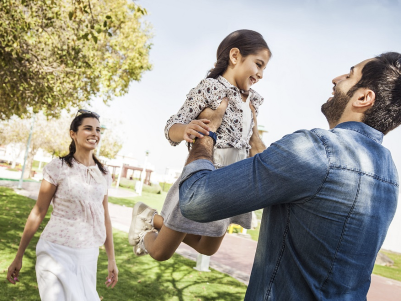 Refugee family smiling and happy