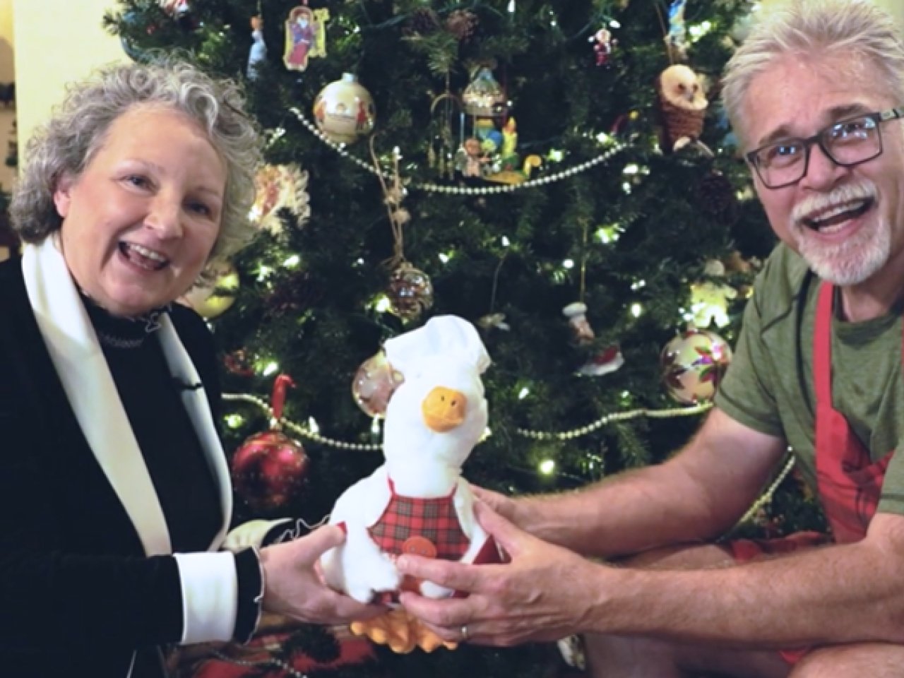 Aflac Holiday Duck shown with Ellen Hansen of Madison, Mississippi.