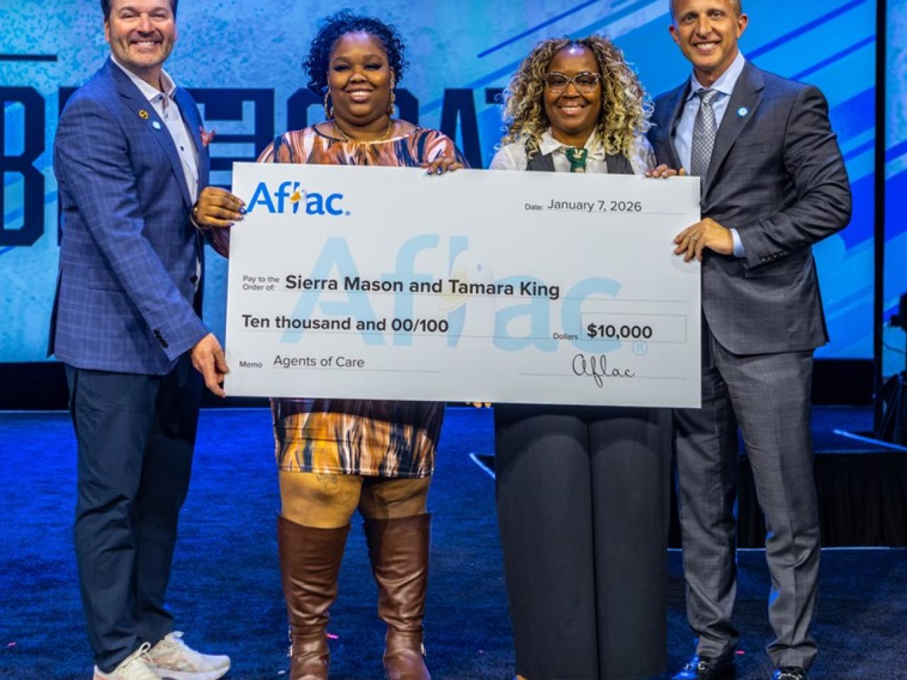 From left to right: Aflac Senior Vice President of U.S. Sales Distribution Ken Meier; Aflac Agent Sierra Mason; Aflac District Sales Coordinator Tamara King; and Aflac Senior Vice President and Director of Sales Nate Harrison.