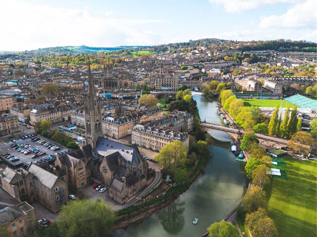 Aerial view of historical Bath, England