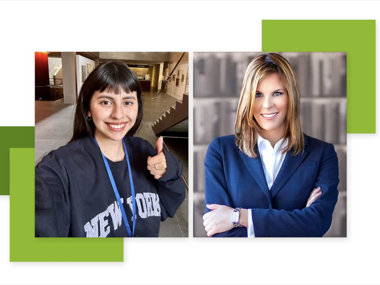 Two separate photo's of Karla Macareno,  part of the Asia Society’s Young Leaders Internship Program, and  Regions Commercial Banking relationship manager, Megan Bickel