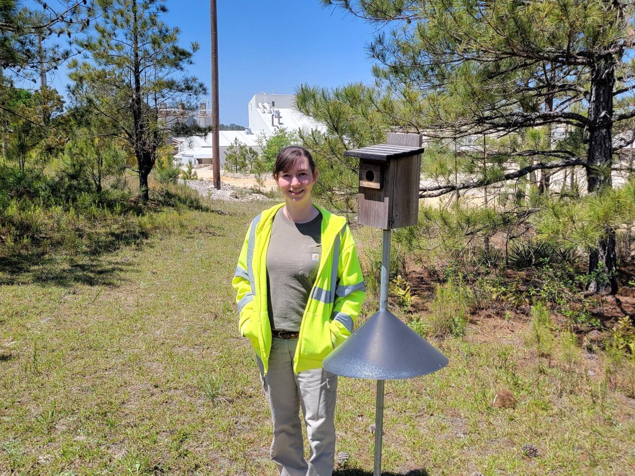 Bluebird box and Covia employee