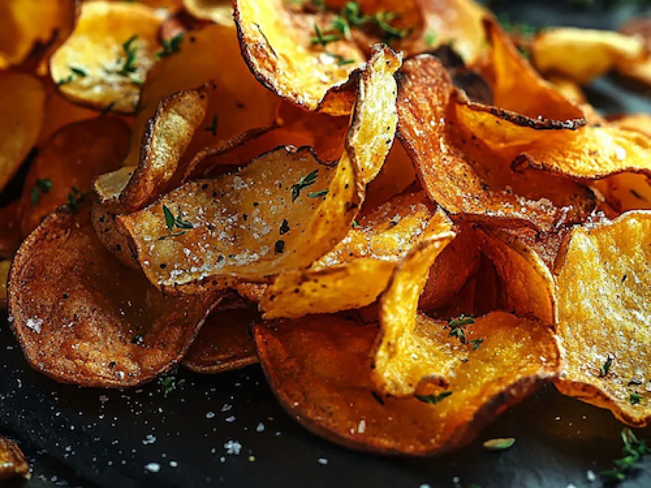 Chips shown on a cutting board.