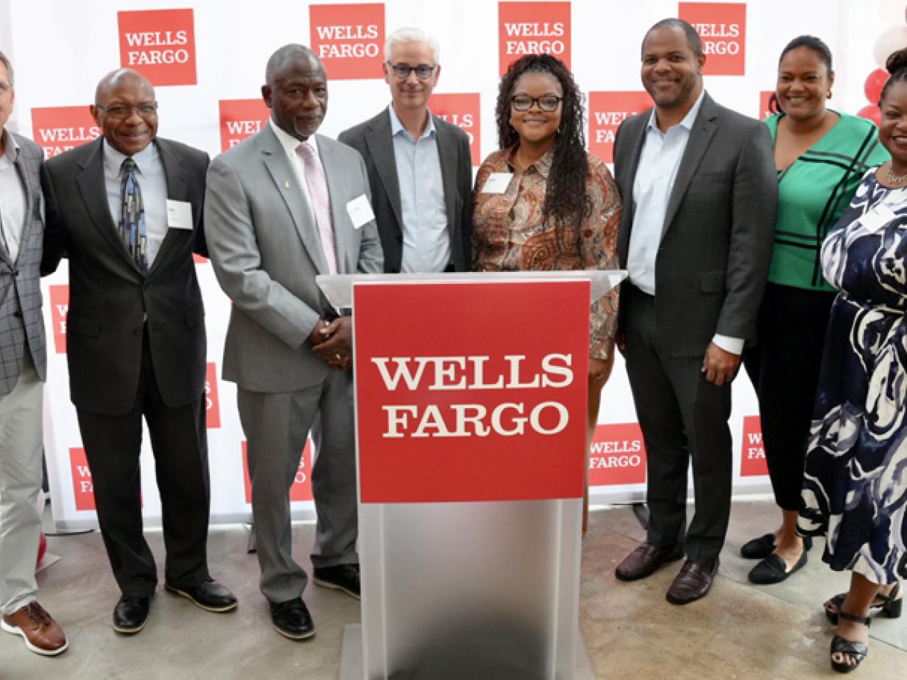 With $6.8 million in grant funding from Wells Fargo and the Wells Fargo Foundation, seven nonprofits will expand their work in housing and small business growth. Pictured right to Left: Darlene Goins, Wells Fargo Foundation; Elizabeth Wattley, Forest Forward; Dallas Mayor Eric L. Johnson, Alexis Snow, Wells Fargo; Wells Fargo Chairman and CEO Charlie Scharf; Dr. Terry Flowers, St. Philips School and Community Center; Pastor Chris Simmons, Cornerstone CDC; and Scott Fontenot, Wells Fargo. With $6.8 million in grant funding from Wells Fargo and the Wells Fargo Foundation, seven nonprofits will expand their work in housing and small business growth. Pictured right to Left: Darlene Goins, Wells Fargo Foundation; Elizabeth Wattley, Forest Forward; Dallas Mayor Eric L. Johnson, Alexis Snow, Wells Fargo; Wells Fargo Chairman and CEO Charlie Scharf; Dr. Terry Flowers, St. Philips School and Community Center; Pastor Chris Simmons, Cornerstone CDC; and Scott Fontenot, Wells Fargo.