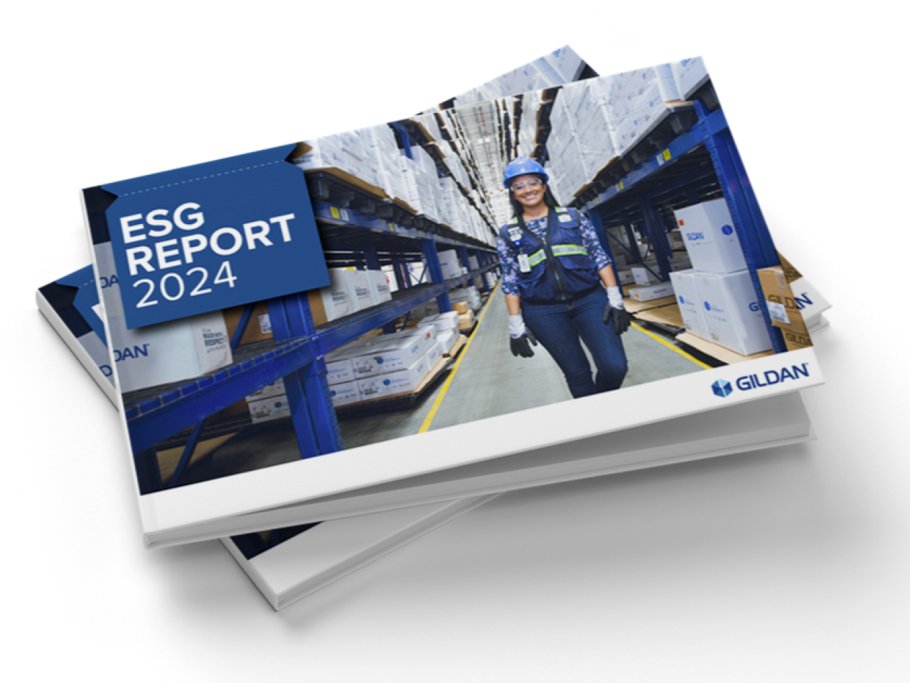 Gildan's 2024 ESG Report featured against a white backdrop