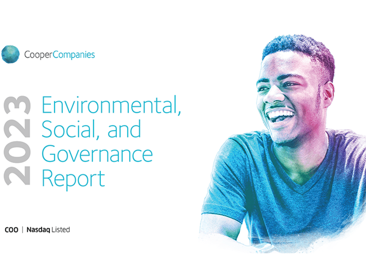 "2023 Environmental, Social, and Governance Report" with image of person smiling