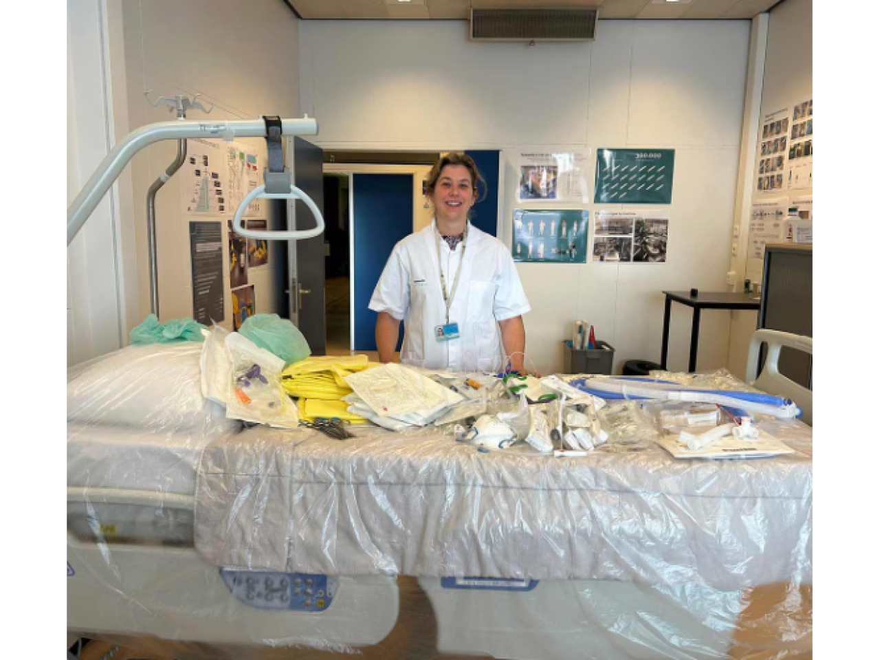 ESCH-R Principal Investigator Dr. Nicole Hunfeld with hospital waste at Erasmus Medical Center in Rotterdam.